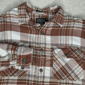 Pendleton Shirt Mens Medium Brown Gray Plaid Burnside Flannel Button Up Cotton